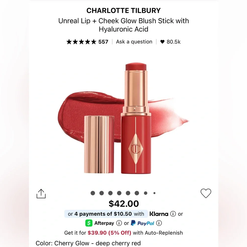 Charlotte Tilbury Unreal Lip & Cheek Glow Blush Stick in Cherry Glow